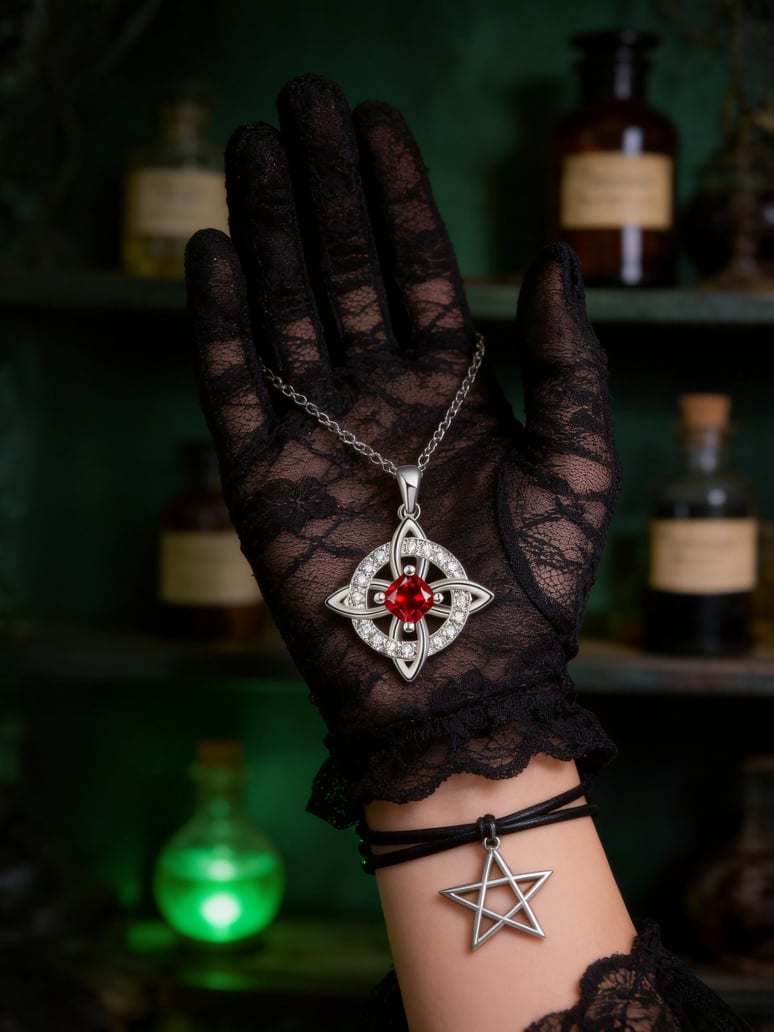 ✨ Mystical Birthstone Witches Knot Necklace – Natural Crystal 🔮💞Protect Your Loved Ones