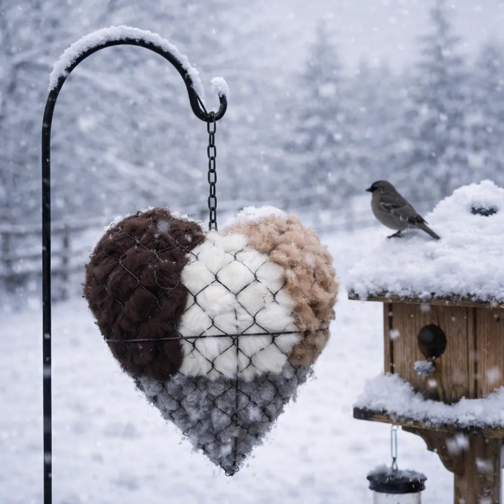 🕊️ Handmade birdhouse made of alpaca fiber in the shape of a hear
