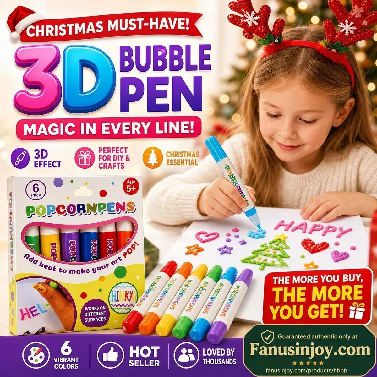 🎁🔮Magic Pen – Draw 3D with one stroke!🎄 DIY Bubble Popcorn Drawing Pens& Buy 2 Get 1 Free 🔥