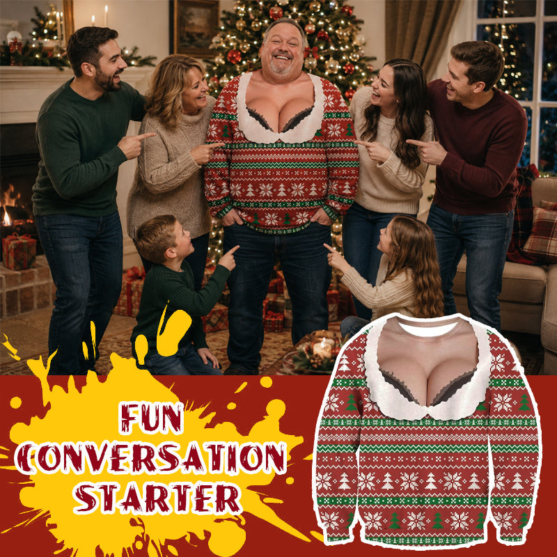 Men's Funny 3D Fake Cleavage Ugly Christmas Sweate