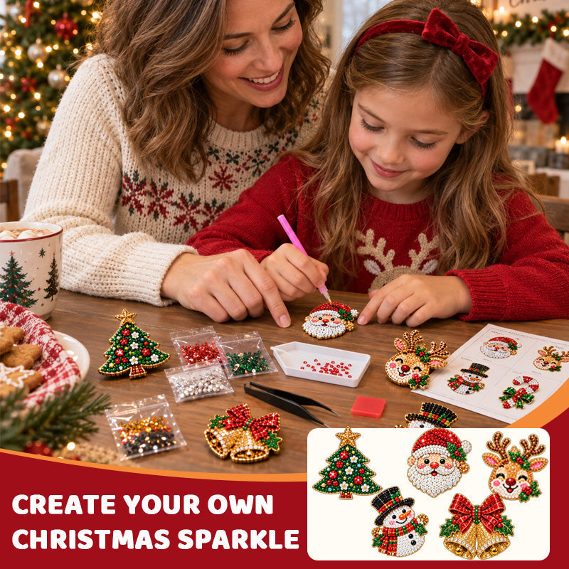 ✨🎄 DIY Christmas Diamond Painting Brooch Kit — 6 Festive Designs, Wearable Sparkle
