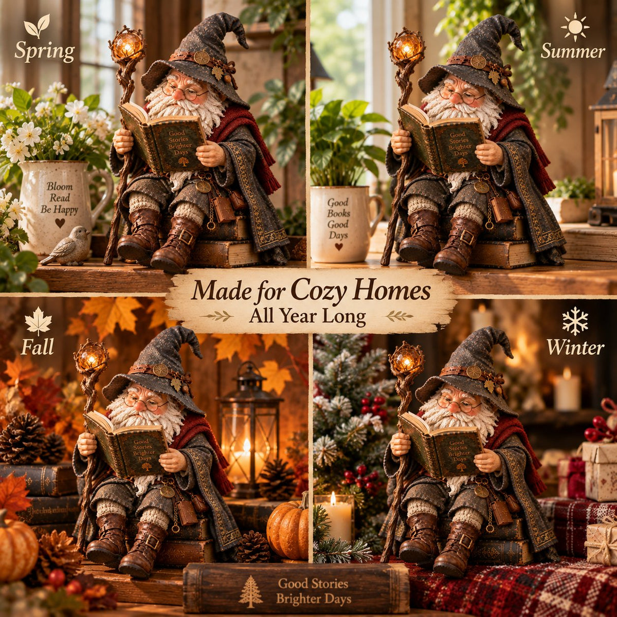 🔥LAST DAY 50% OFF🧙‍♂️ The Wandering Scholar Gnome – Enchanted Reading Wizard Figurine