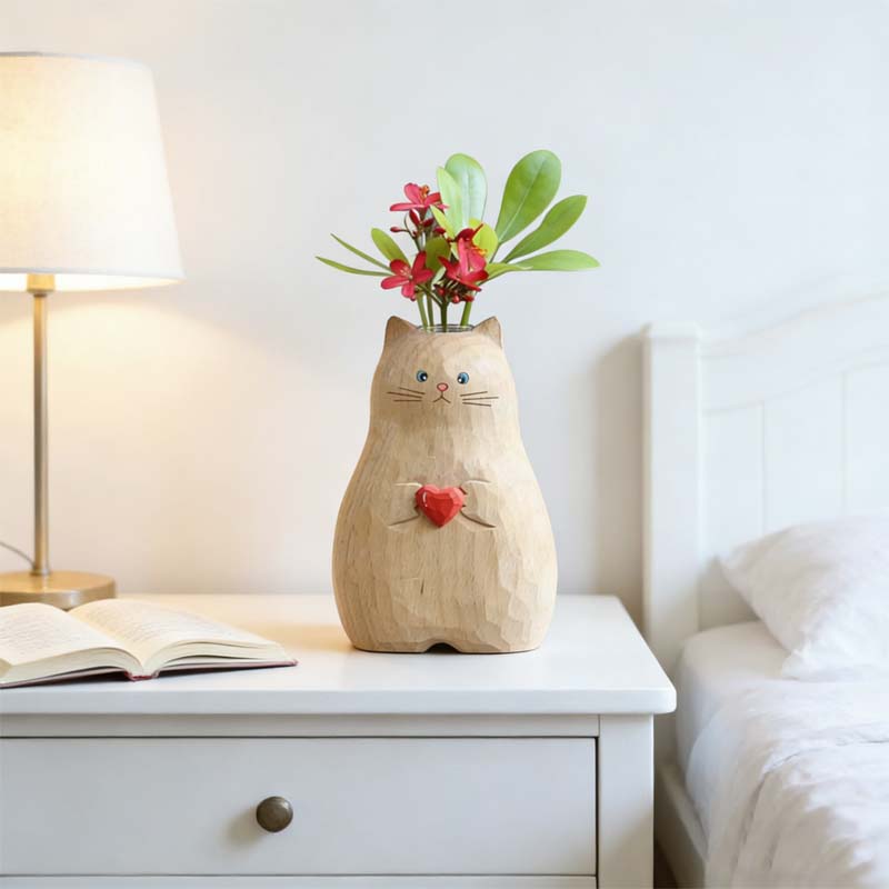 Chonky Cat Vase with Heart