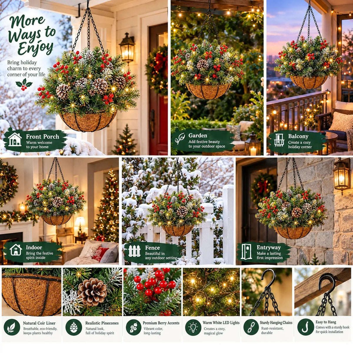 🎄 Last day: 50% OFF🏆Christmas basket with built-in lights |🎄 With built-in lights, weatherproof and maintenance-fre