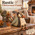 🦉 Rustieke Uil Plankzitter Decoratie met Bungelende Poten — Landelijke Sfeer