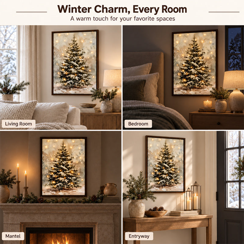 Snowy Christmas Tree Framed Wall Decor