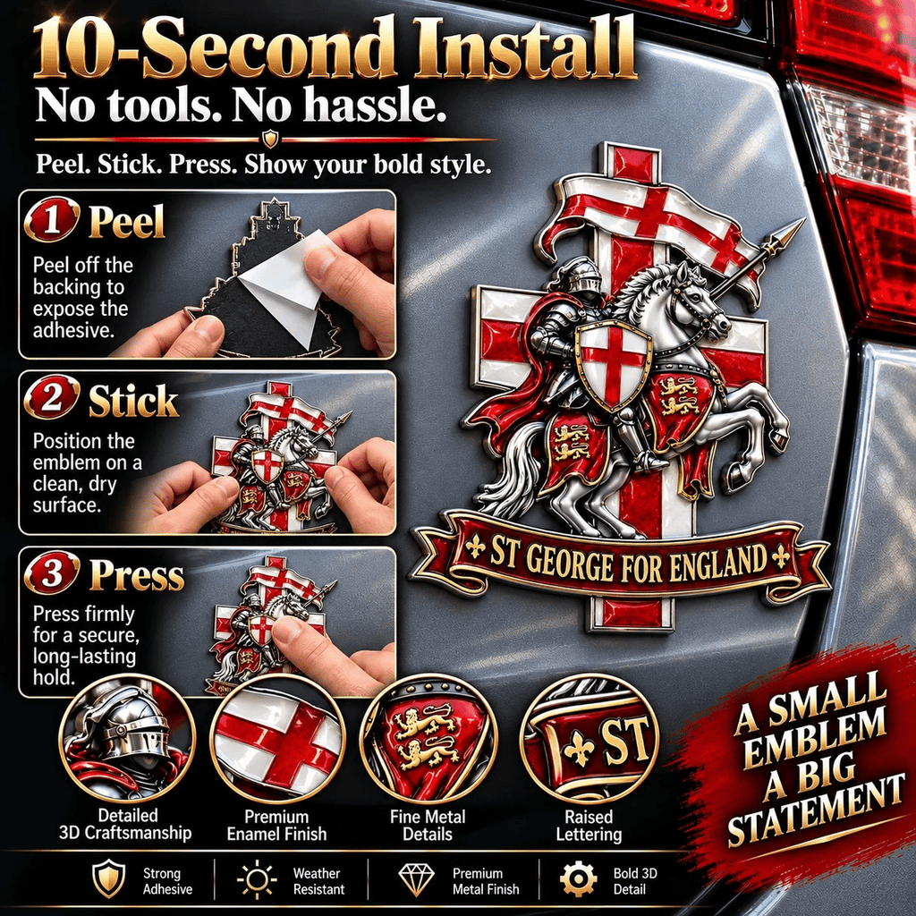 🛡️ “St George for England” Protection & Blessing Commemorative Metal Car Emblem