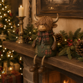 Festive Highland Cow Shelf Sitter – Rustic Christmas Home Decor