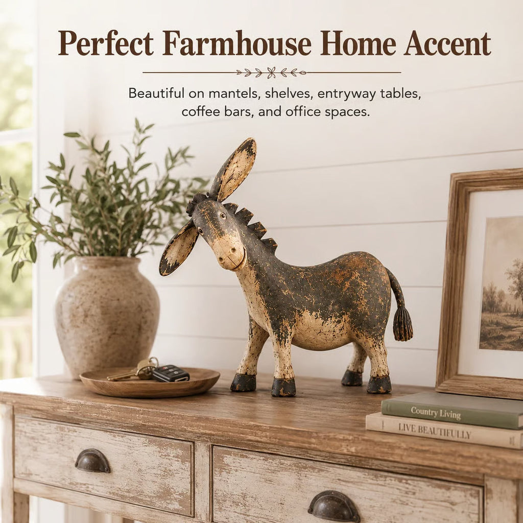 🐴 Rustic Donkey Figurine ✨ Distressed Vintage Resin Farmhouse Tabletop Decor