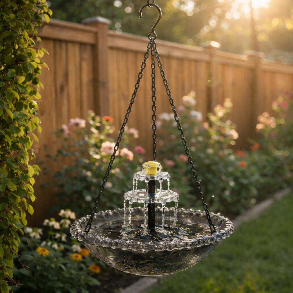 Solar Cascade hanging bird bath fountain