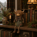 Festive Highland Cow Shelf Sitter – Rustic Christmas Home Decor