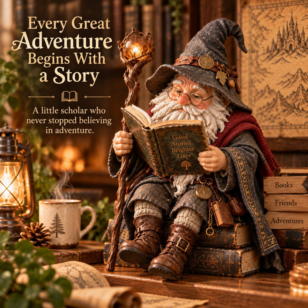🔥LAST DAY 50% OFF🧙‍♂️ The Wandering Scholar Gnome – Enchanted Reading Wizard Figurine