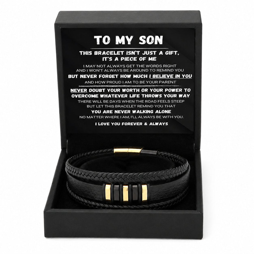 To My Son — Never Walk Alone Braided Bracelet Set 🖤