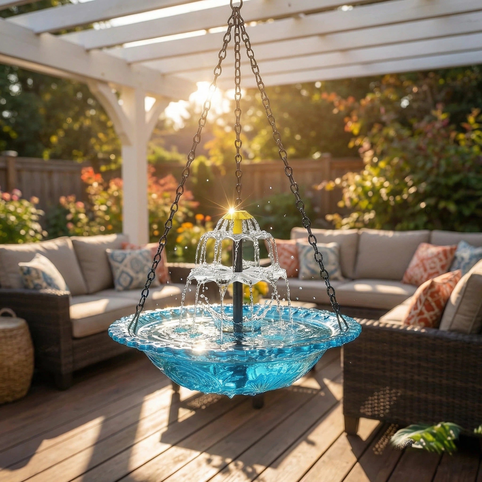 Solar Cascade hanging bird bath fountain