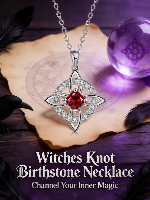 ✨ Mystical Birthstone Witches Knot Necklace – Natural Crystal 🔮💞Protect Your Loved Ones